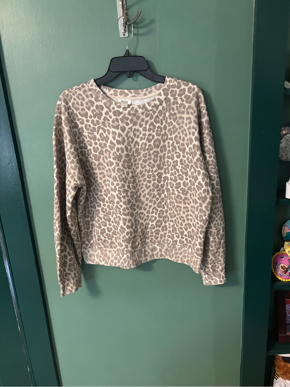 a.n.a Neutral Leopard Crewneck Sweater in Beige and Taupe